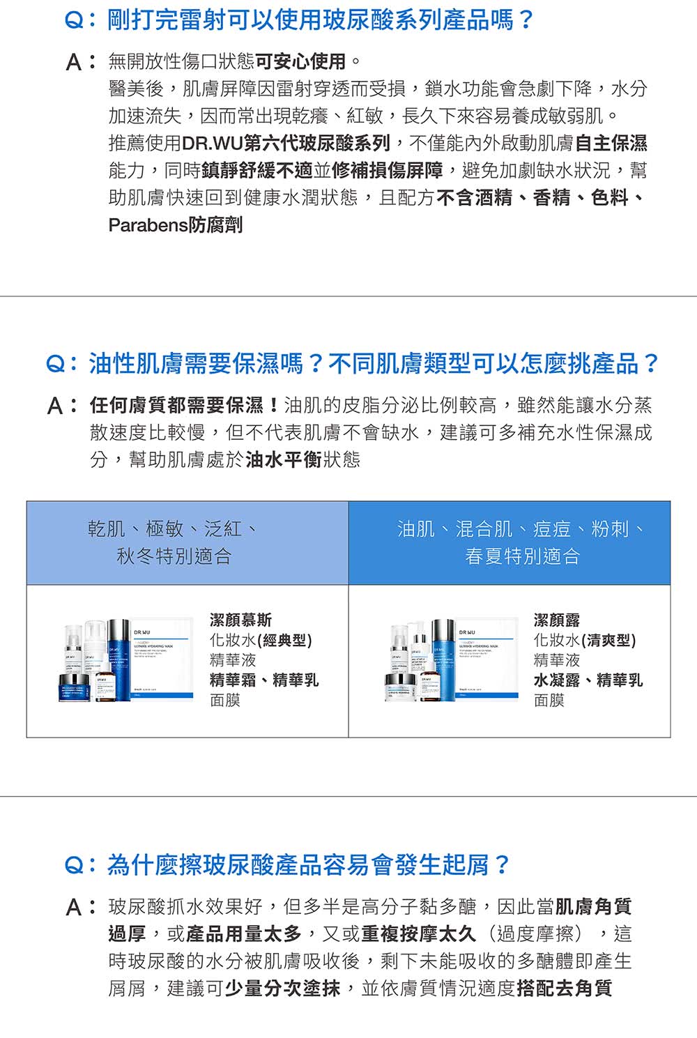 推薦使用DR.WU第六代玻尿酸系列,不僅能內外啟動肌膚自主保濕