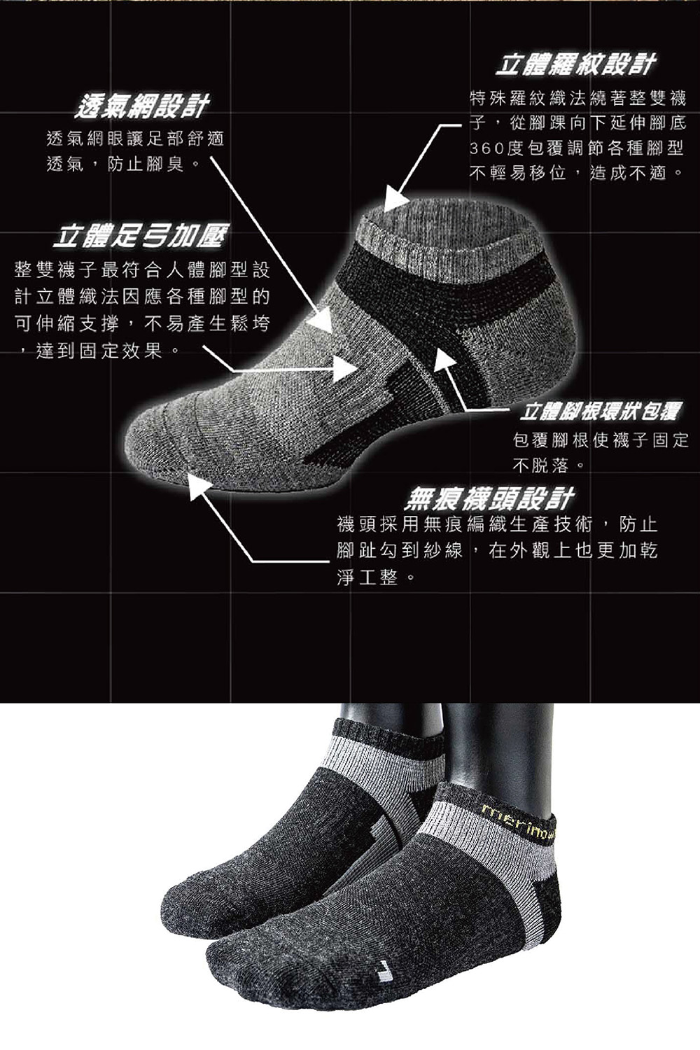 襪頭採用無痕編織生產技術,防止