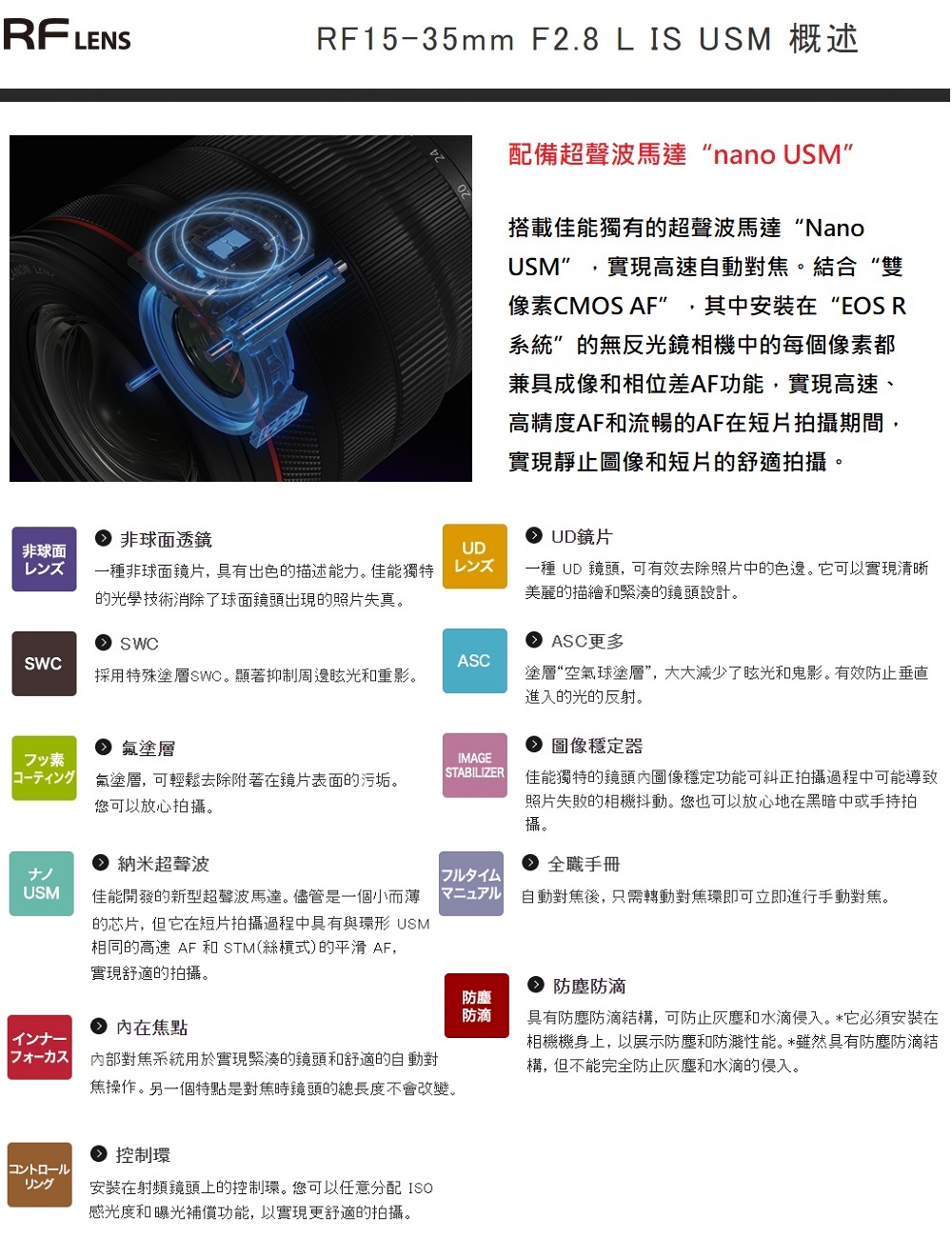 一種 UD 鏡頭, 可有效去除照片中的色邊。它可以實現清晰