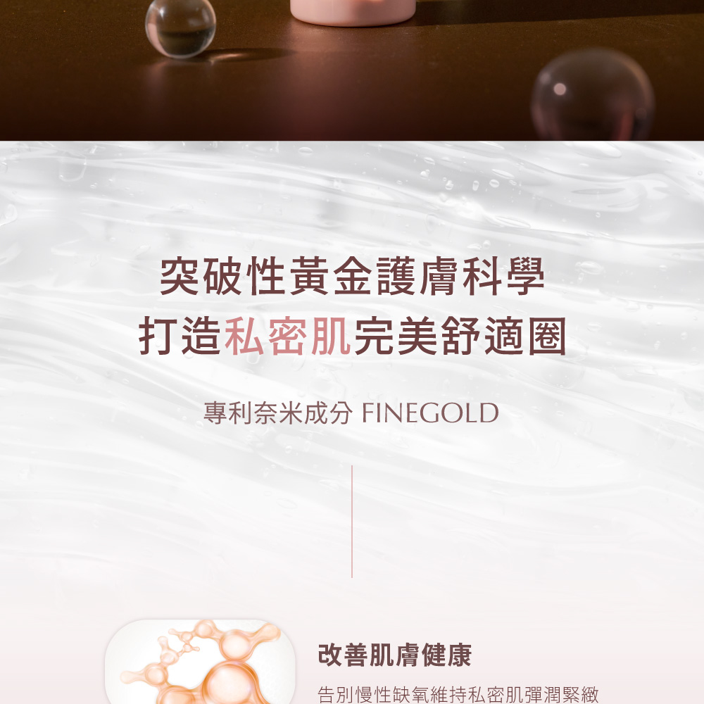 突破性黃金護膚科學 打造私密肌完美舒適圈 專利奈米成分FINEGOLD 改善肌膚健康 告別慢性缺氧維持私密肌彈潤緊緻 