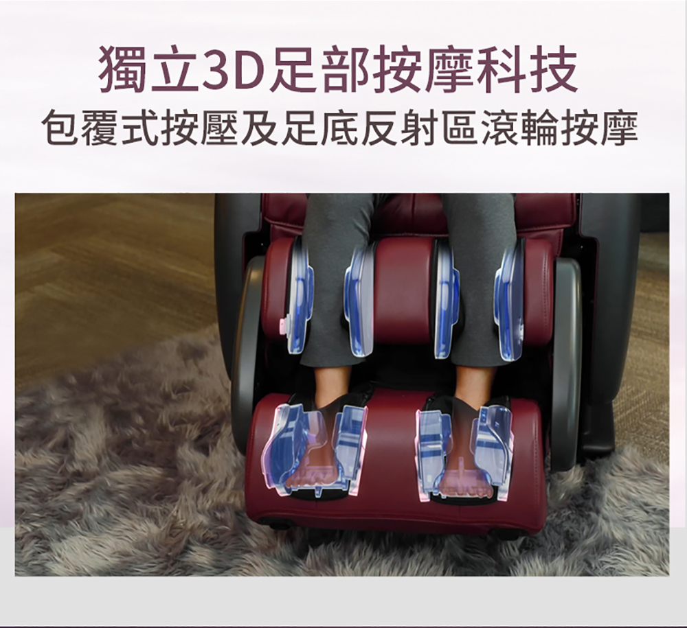 獨立3D足部按摩科技 包覆式按壓及足底反射區滾輪按摩