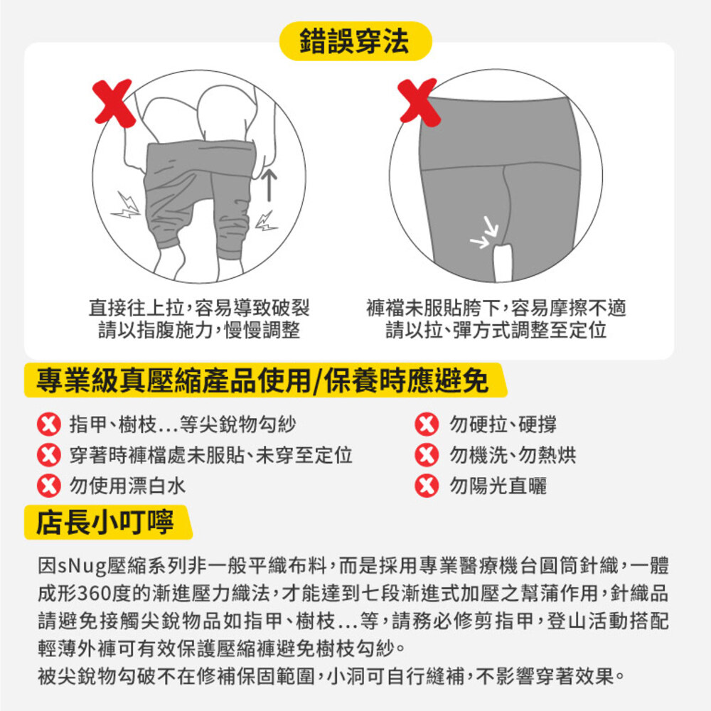 因SNug壓縮系列非一般平織布料,而是採用專業醫療機台圓筒針織,一體