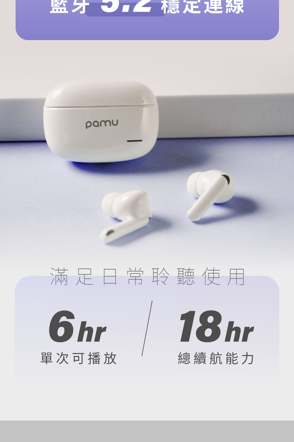 監牙 穩定連線 滿足日常聆聽使用 單次可播放 總續航能力 