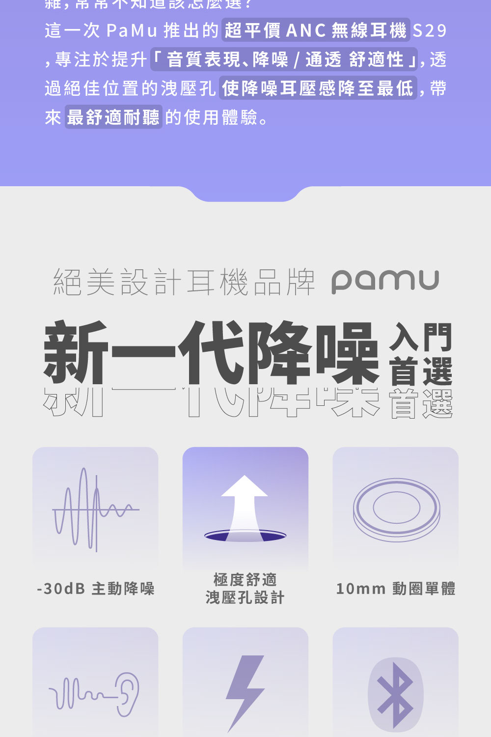 這一次 PaMu 推出的超平價 ANC 無線耳機 S29