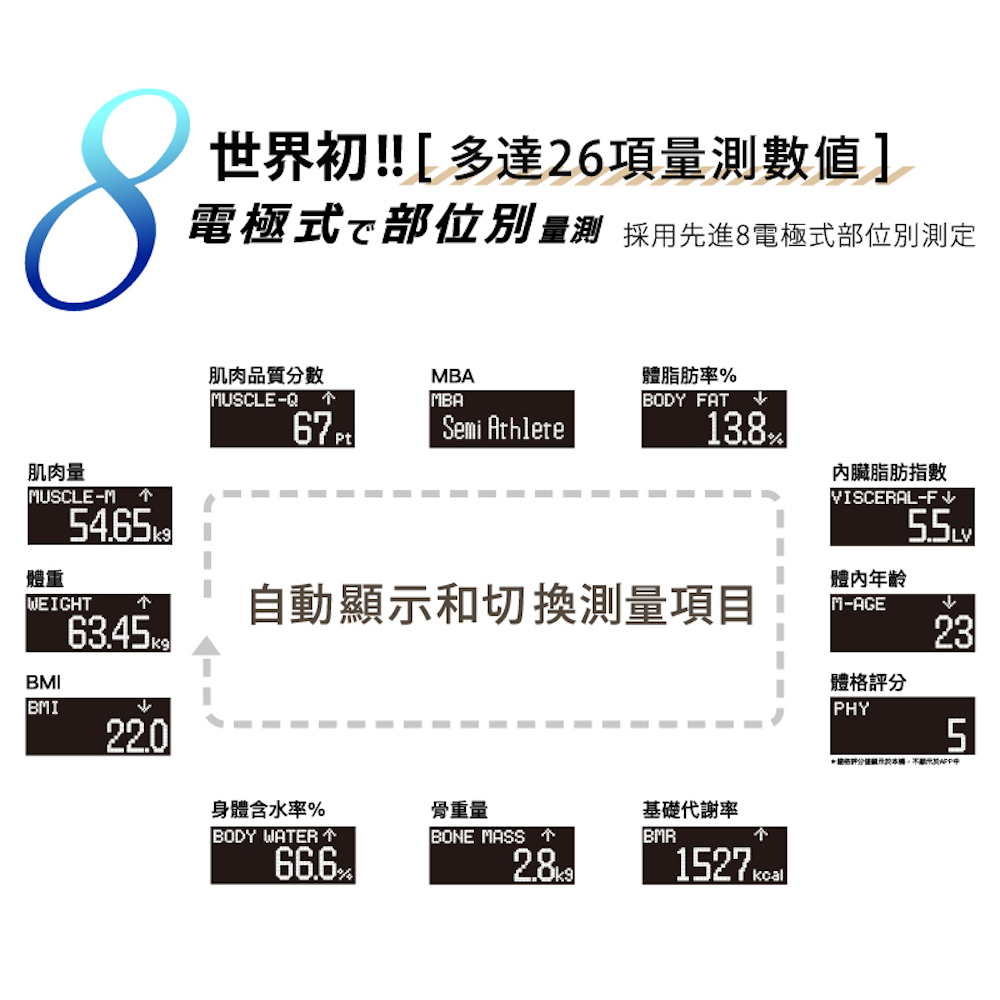 電極式部位別量測 採用先進8電極式部位別測定