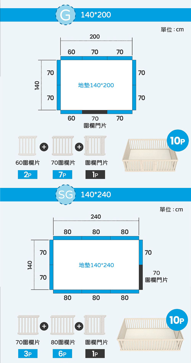 Alzipmat - 奶杏色圍欄+無縫式銀河灰地墊(G系列 200x140CM)