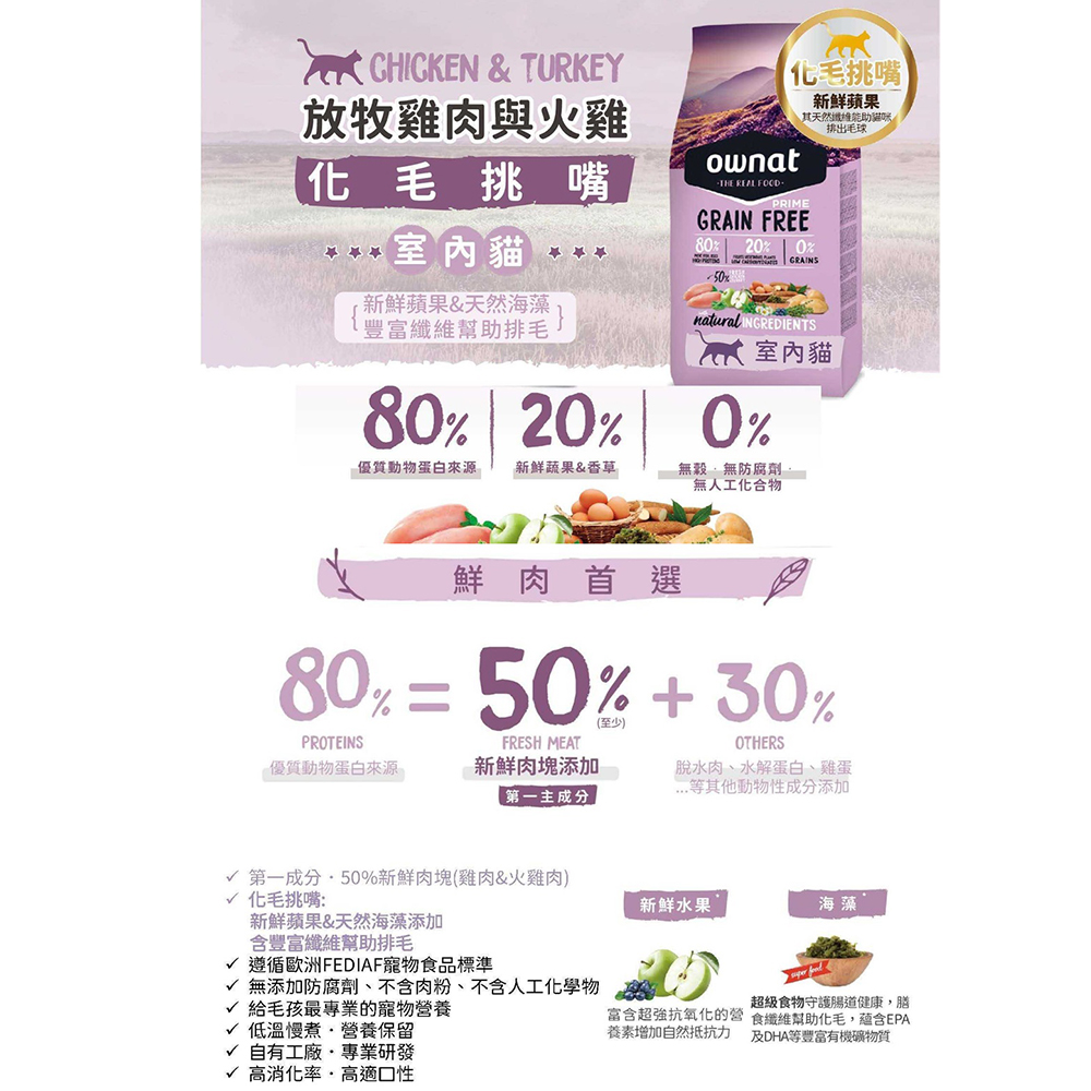 富含超強抗氧化的營 食纖維幫助化毛,蘊含EPA
