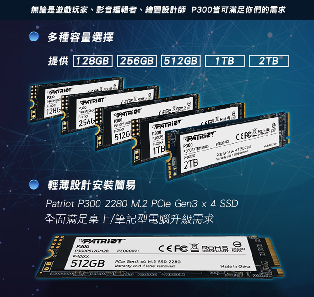 PATRiOT 博帝】P300 M.2 2280 PCIe Gen3x4 1TB SSD固態硬碟- momo購物