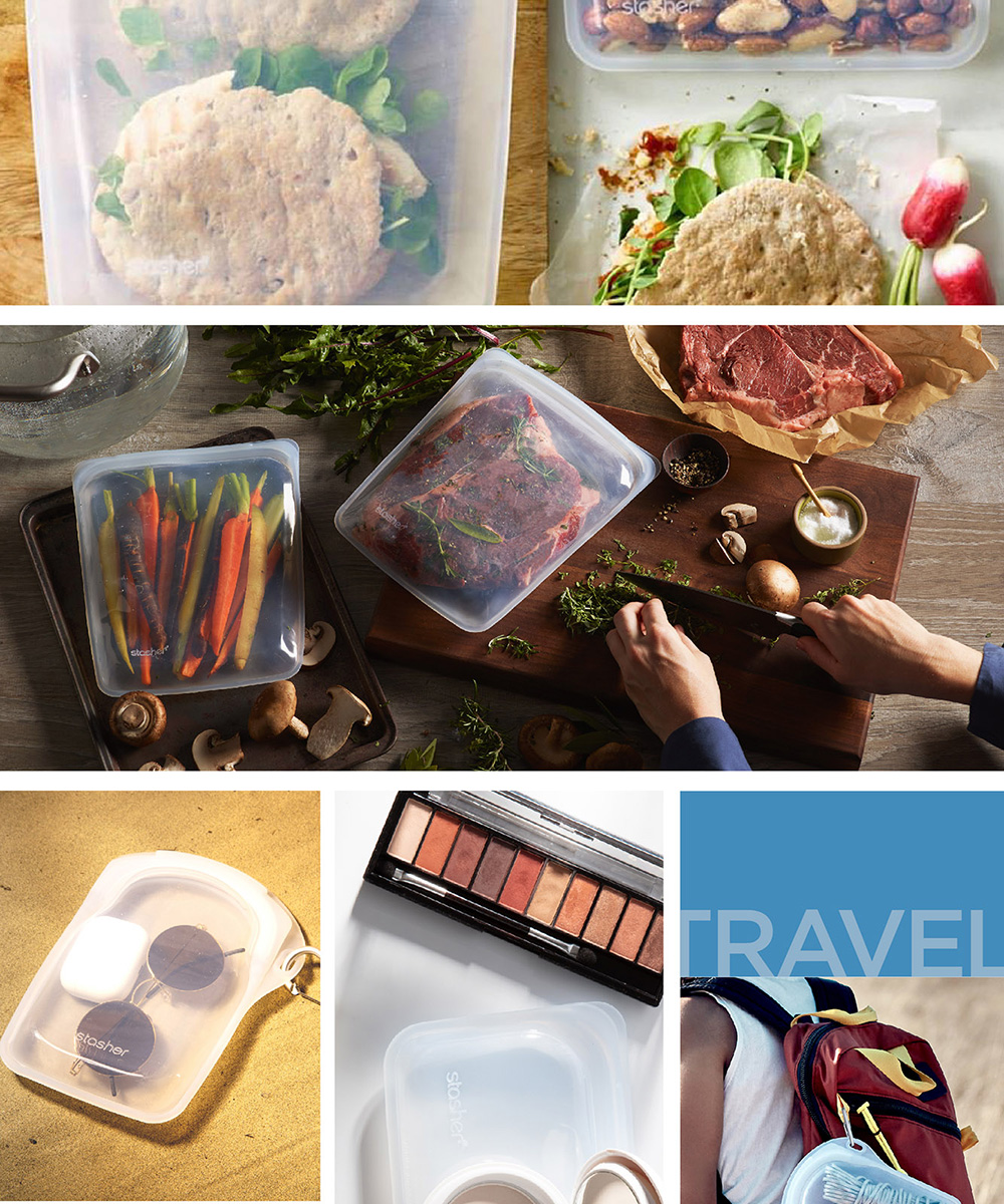 美國 Stasher - 【經典三入組】食品級白金矽膠密封食物袋-站站-隨機三入顏色 (1656ml)