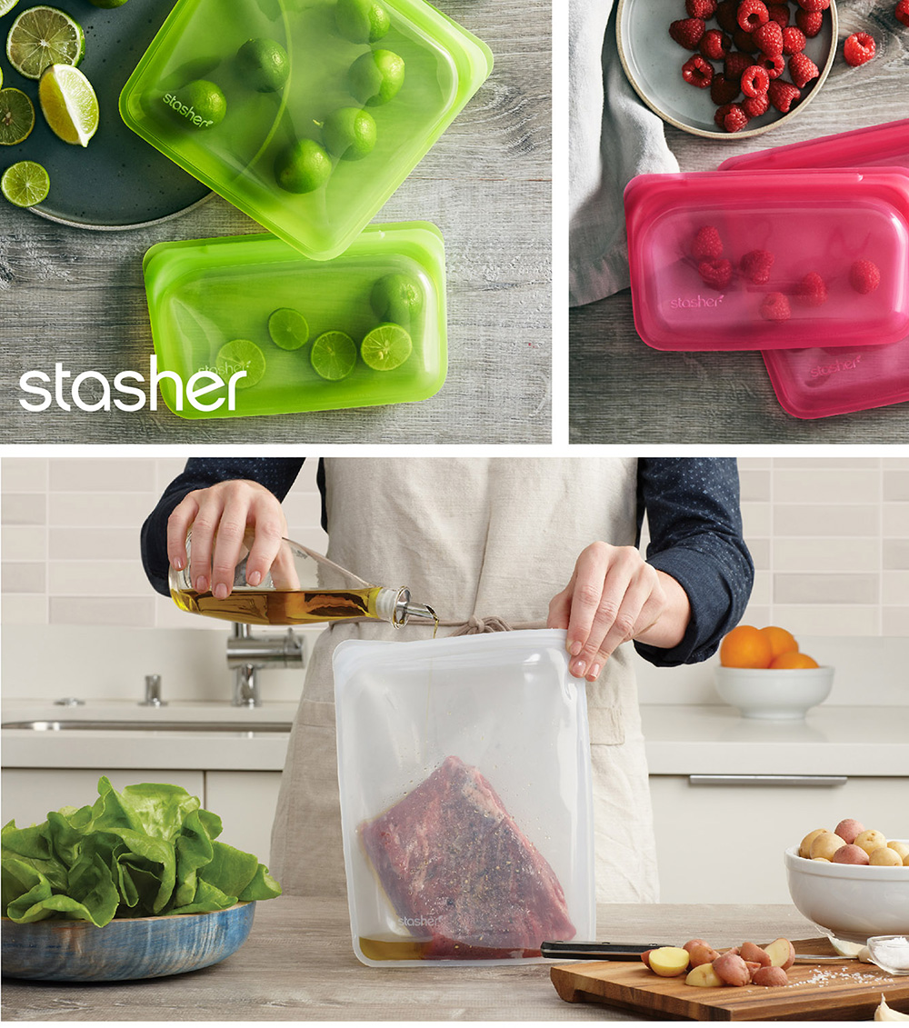 美國 Stasher - 【經典三入組】食品級白金矽膠密封食物袋-站站-隨機三入顏色 (1656ml)