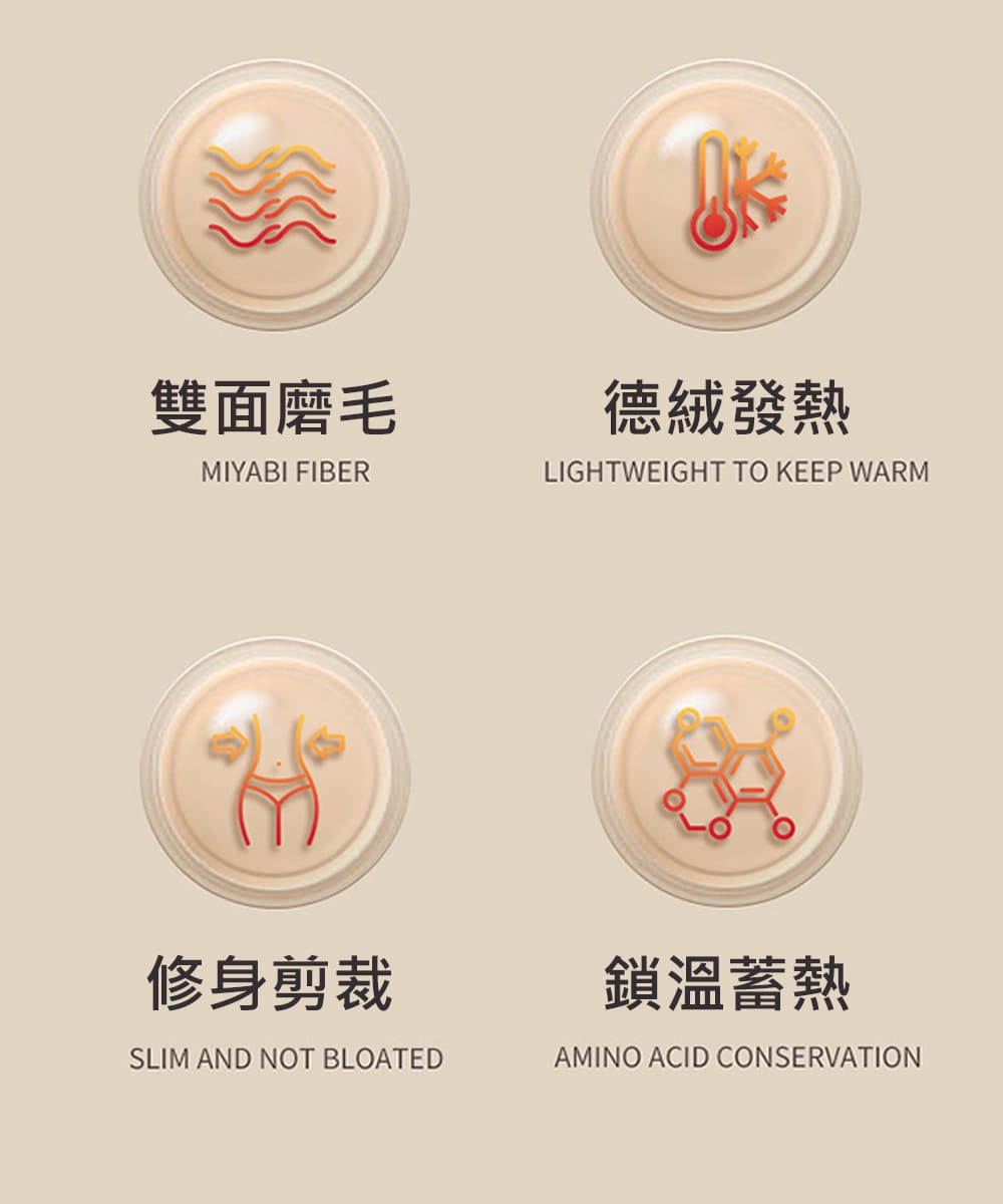 雙面磨毛 修身剪裁 德絨發熱 鎖溫蓄熱 