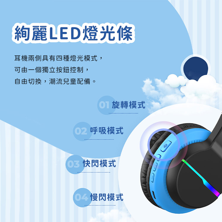 耳機兩側具有四種燈光模式,