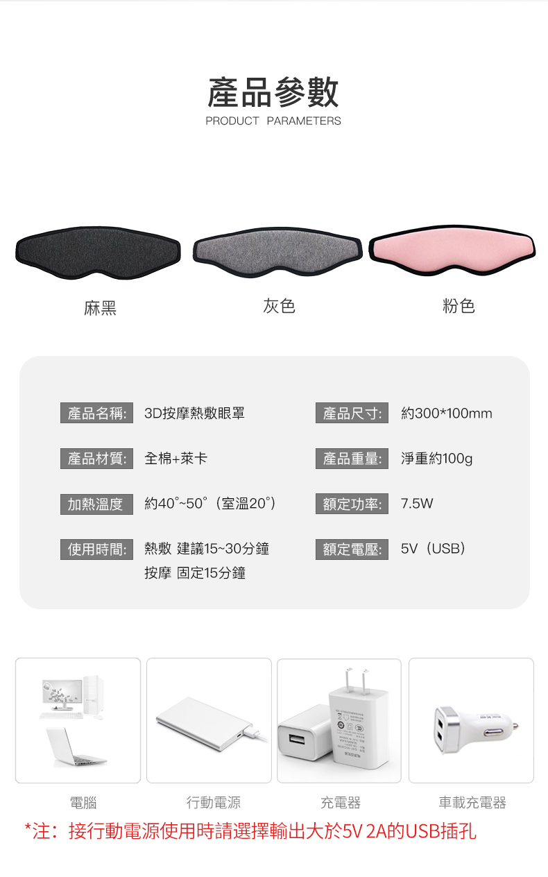 注接行動電源使用時請選擇輸出大於5V 2A的USB插孔