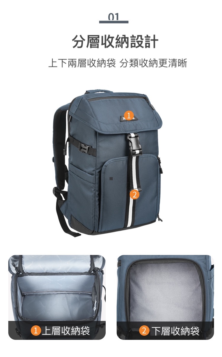 分層收納設計 上下兩層收納袋 分類收納更清晰 1 上層收納袋 2 下層收納袋 