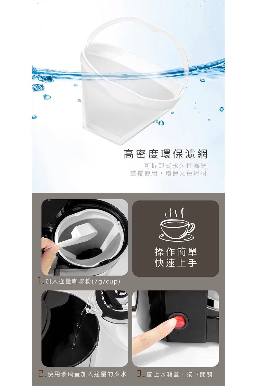 1.加入適量咖啡粉7gcup