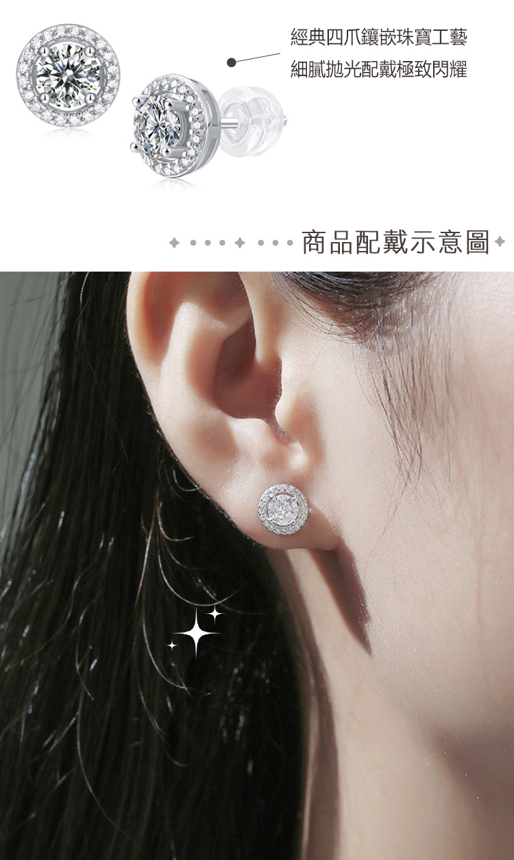 經典四爪鑲嵌珠寶工藝 細膩拋光配戴極致閃耀 商品配戴示意圖 