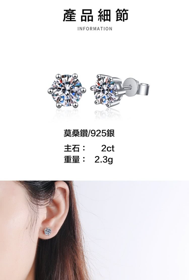 產品細節 莫桑鑽925銀 主石 2ct 重量 2.3g 