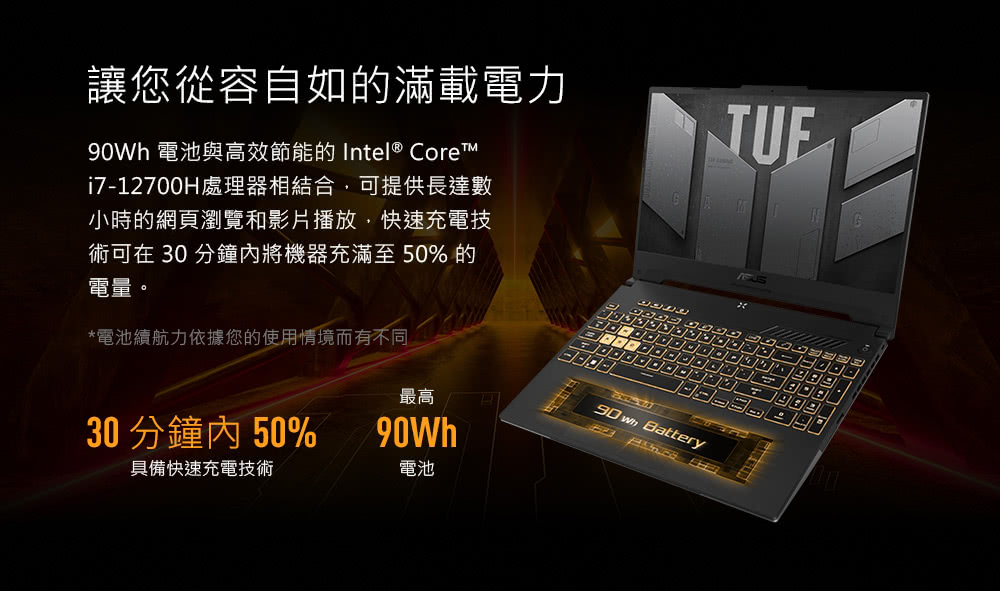 90Wh 電池與高效節能的 Intel Core