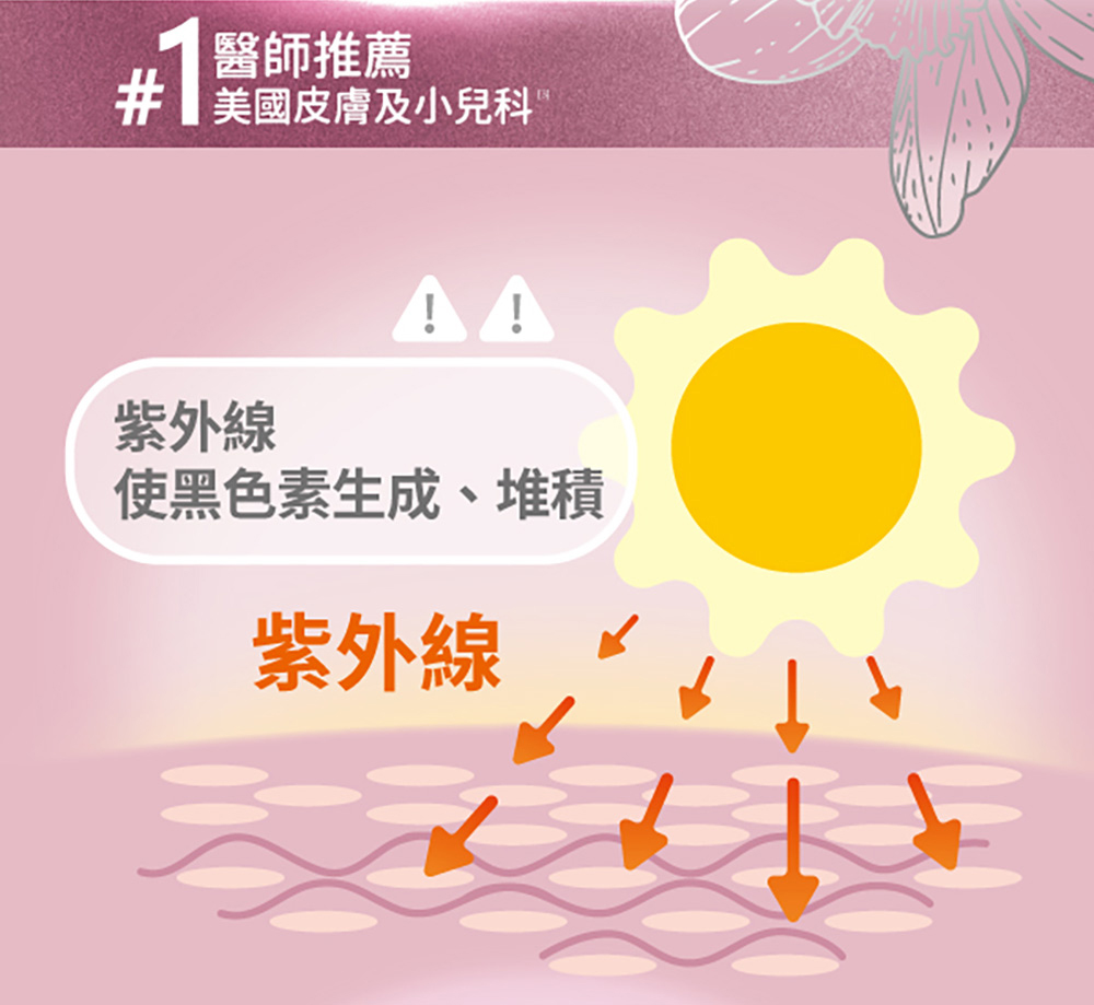醫師推薦 美國皮膚及小兒科 紫外線 使黑色素生成、堆積 紫外線 