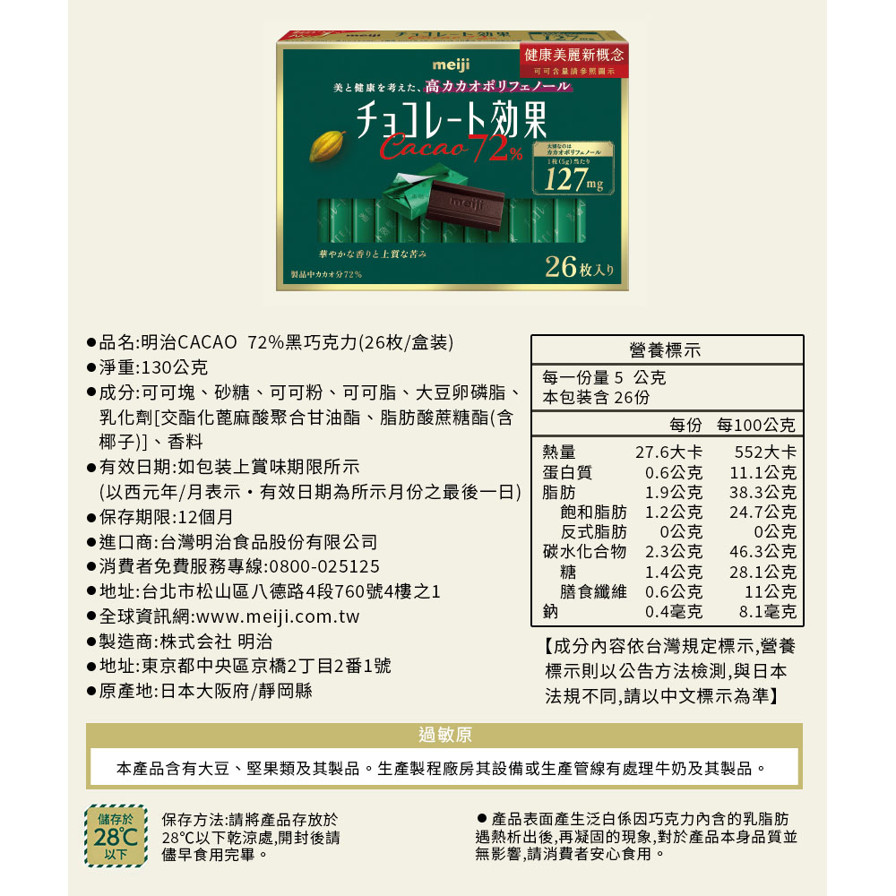 本產品含有大豆、堅果類及其製品。生產製程廠房其設備或生產管線有處理牛奶及其製品。
