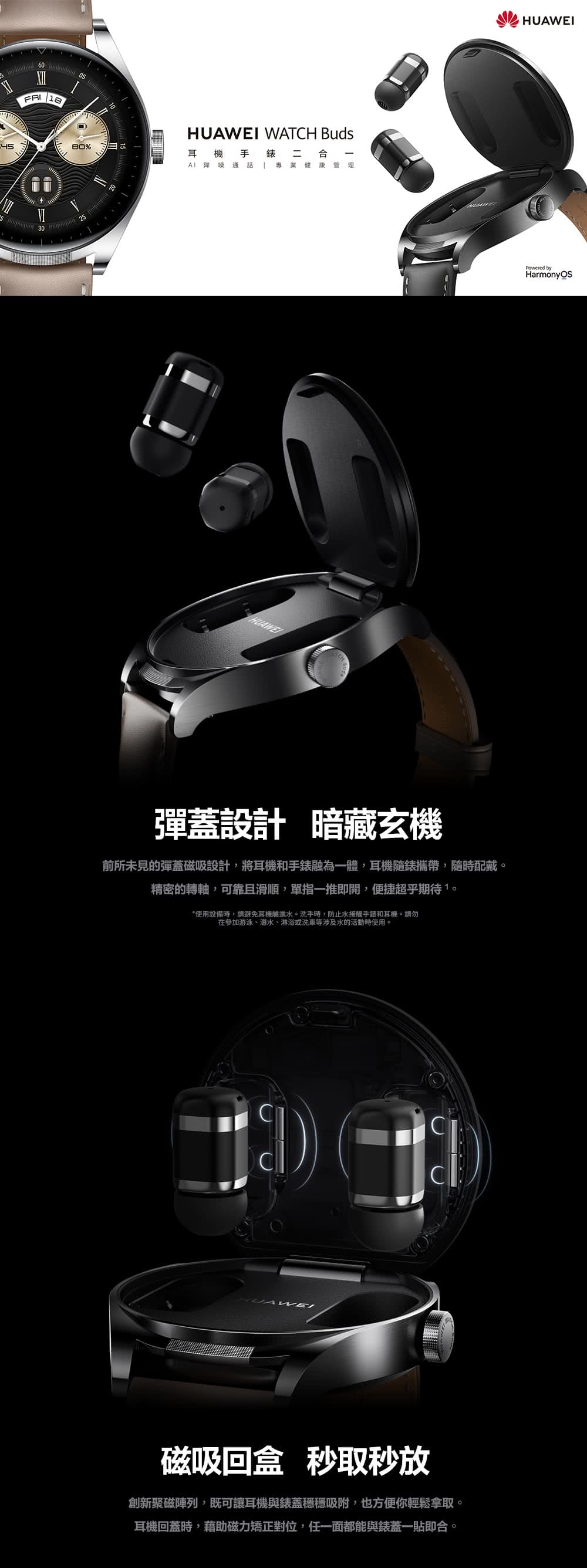 HUAWEI】Watch Buds 運動健康智慧手錶+無線藍牙耳機(黑/卡其) 靖天GO物