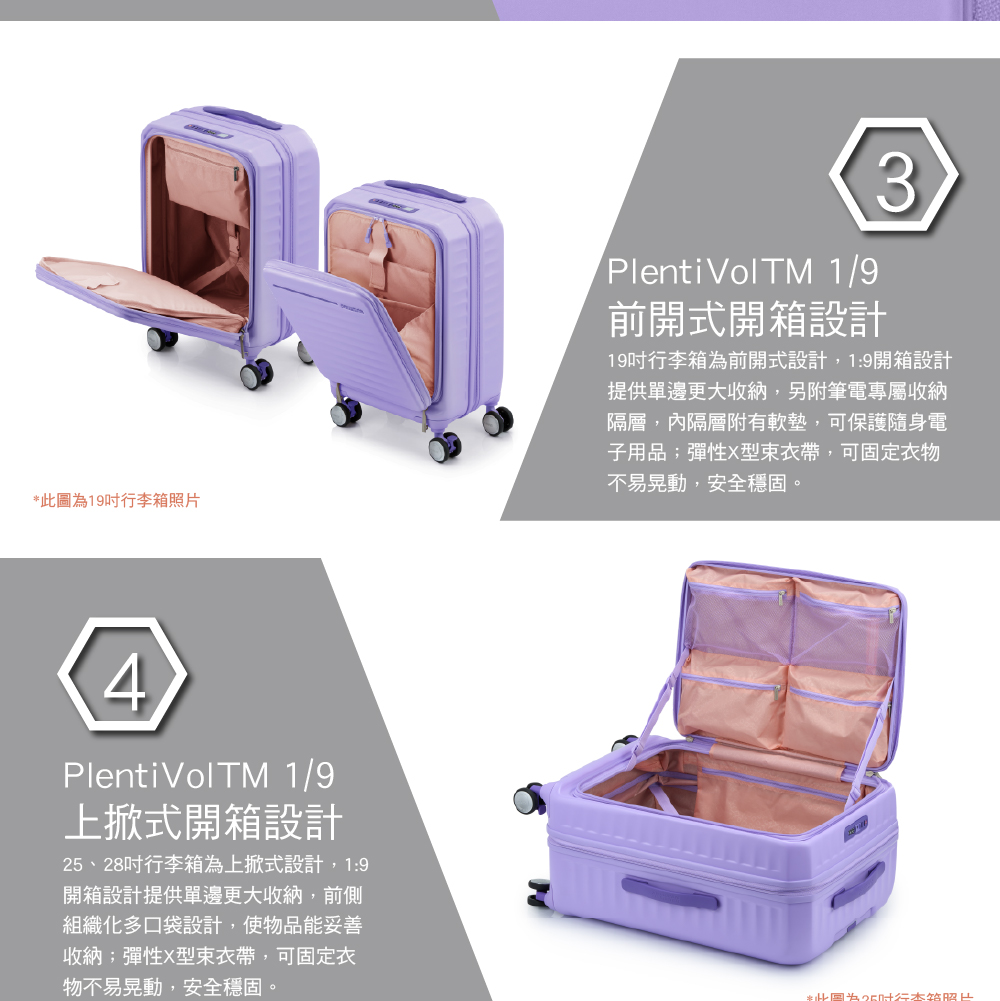 19吋行李箱為前開式設計,19開箱設計