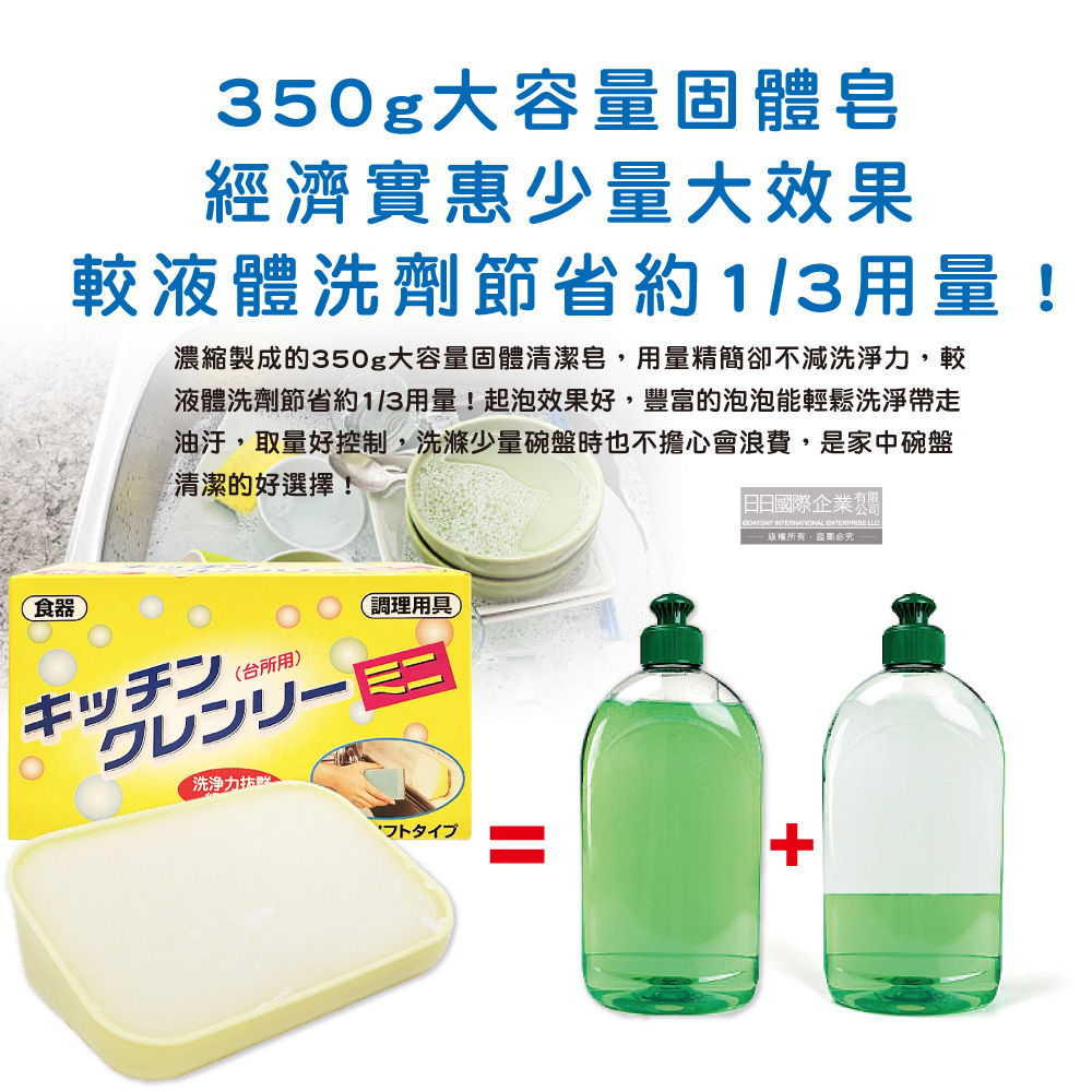濃縮製成的350g大容量固體清潔皂,用量精簡卻不減洗淨力,較