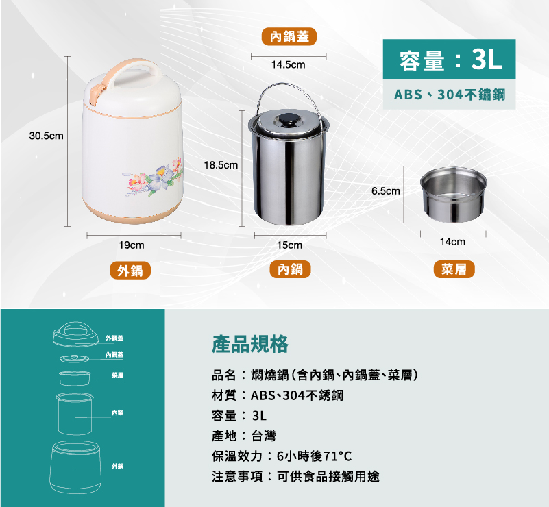 品名燜燒鍋含內鍋、內鍋蓋、菜層