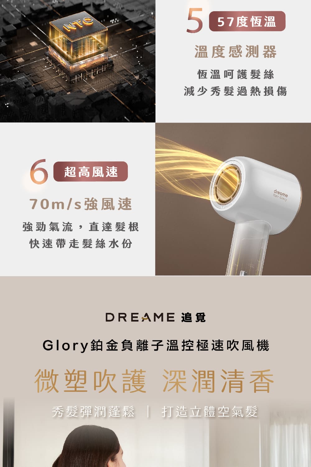 Glory鉑金負離子溫控極速吹風機