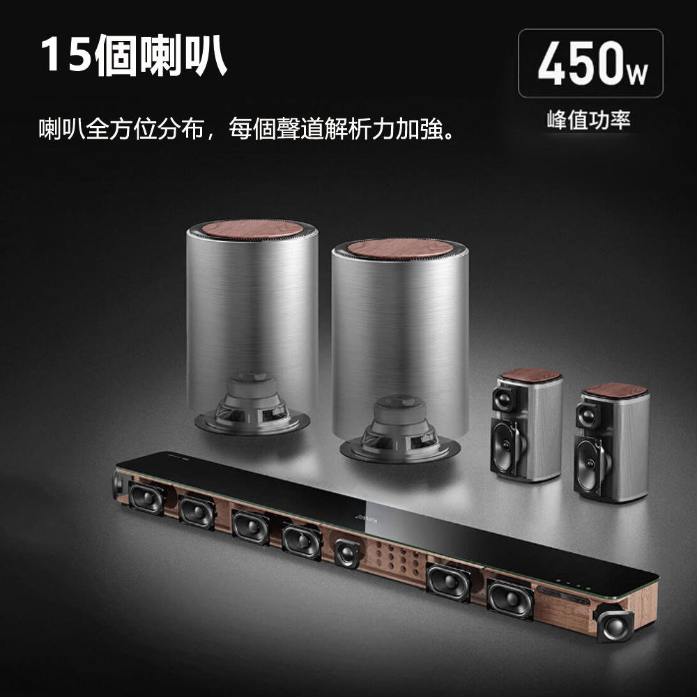 15個喇叭 喇叭全方位分布,每個聲道解析力加強。 西门 峰值功率 