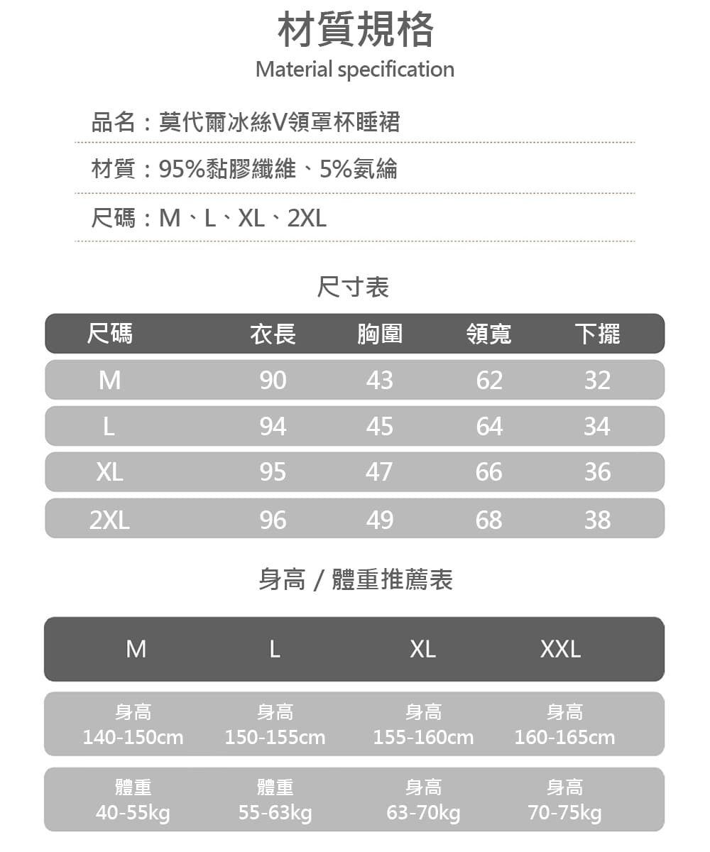 材質95%黏膠纖維、5%氨綸
