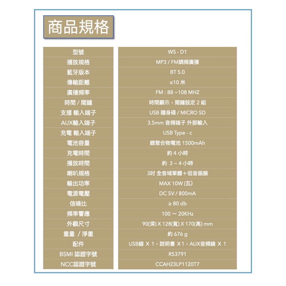 USB線 X 1,說明書 X1, AUX音頻線 X1