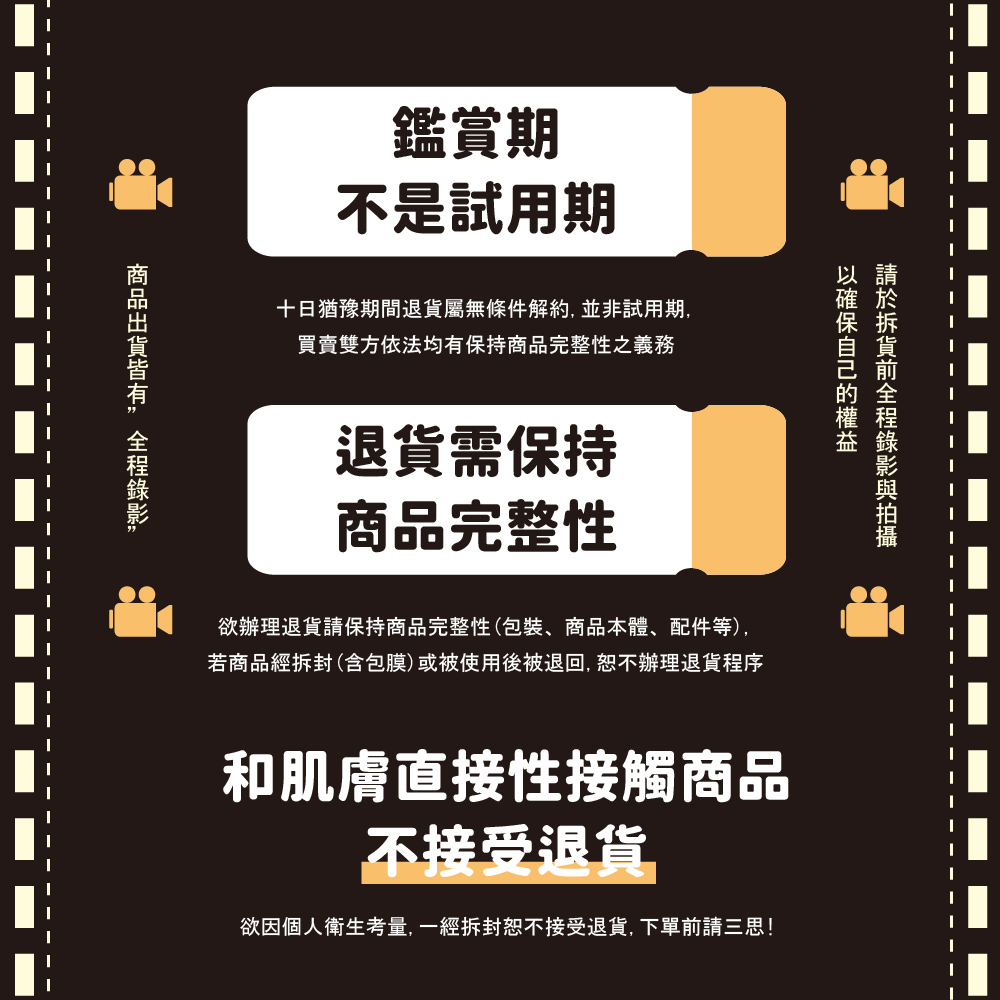 若商品經拆封含包膜或被使用後被退回, 恕不辦理退貨程序