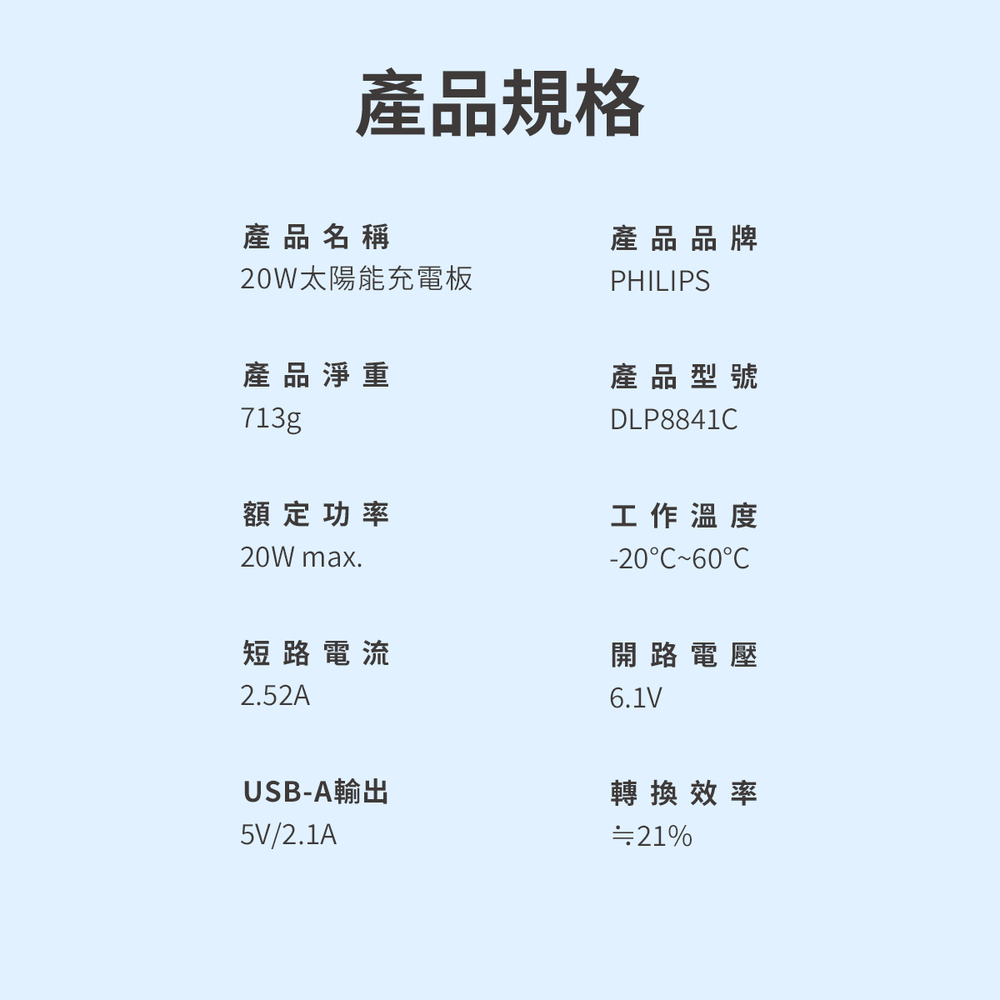 20W太陽能充電板