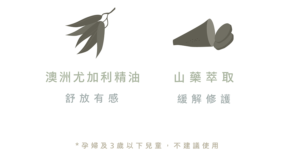 澳洲尤加利精油 舒放有感 山藥萃取 緩解修護 孕婦及3歲以下兒童,不建議使用 