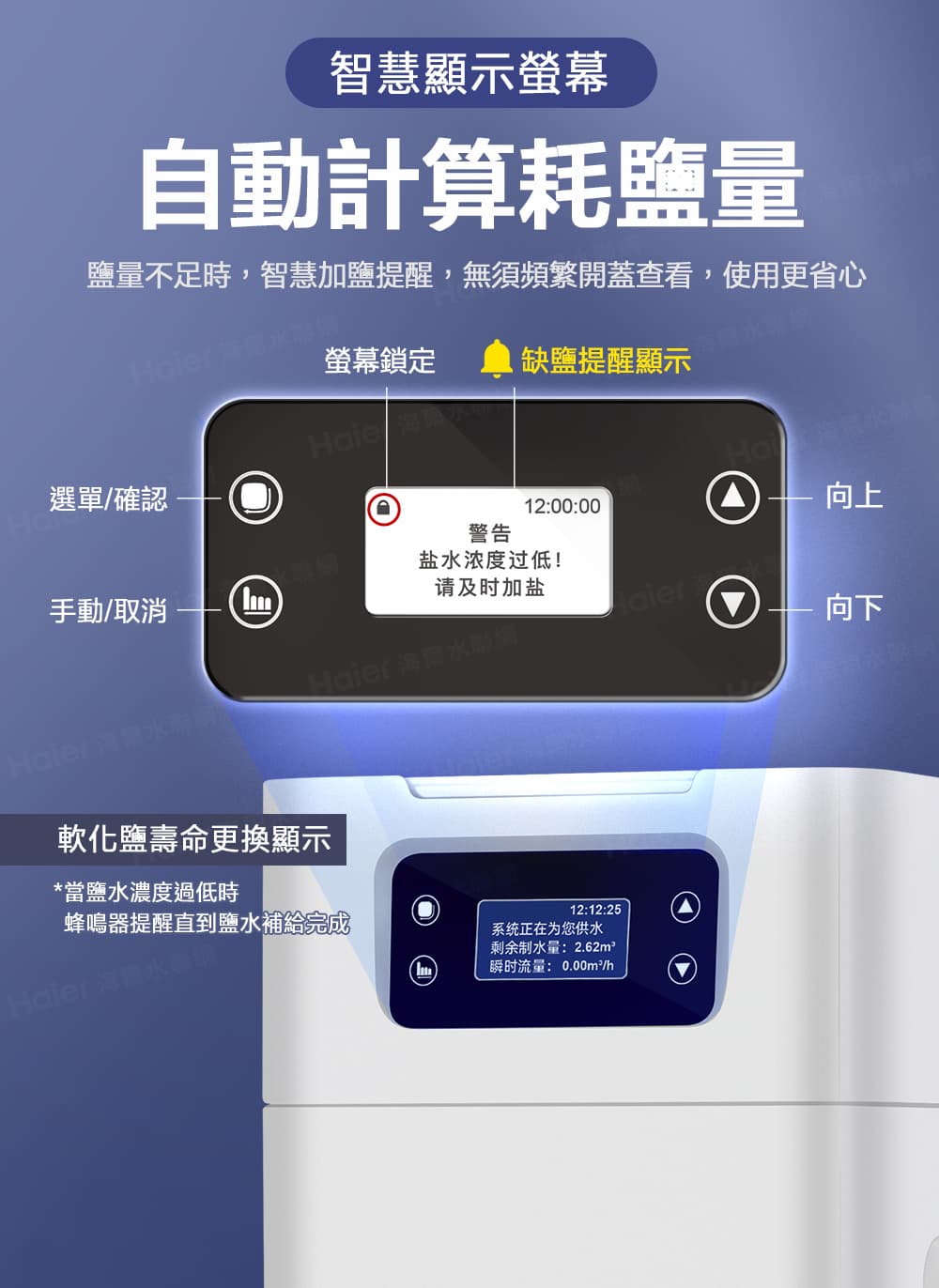 鹽量不足時,智慧加鹽提醒,無須頻繁開蓋查看,使用更省心