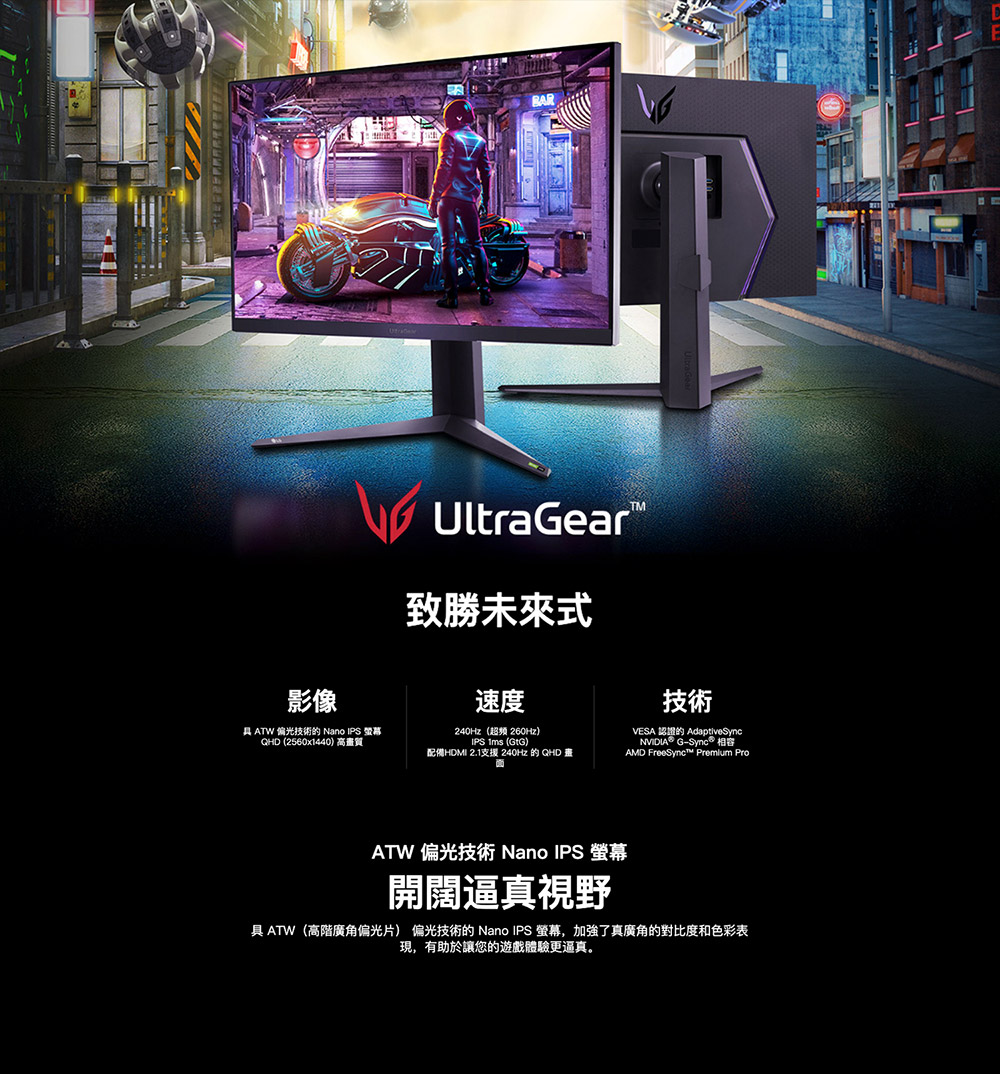 具 ATW高階廣角偏光片 偏光技術的 Nano IPS 螢幕,加強了真廣角的對比度和色彩表