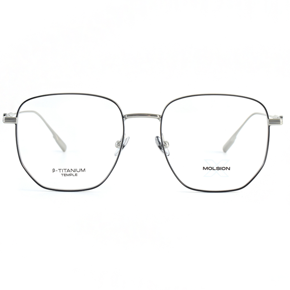 MOLSION 陌森 多邊形金屬光學眼鏡(黑 銀#MX700