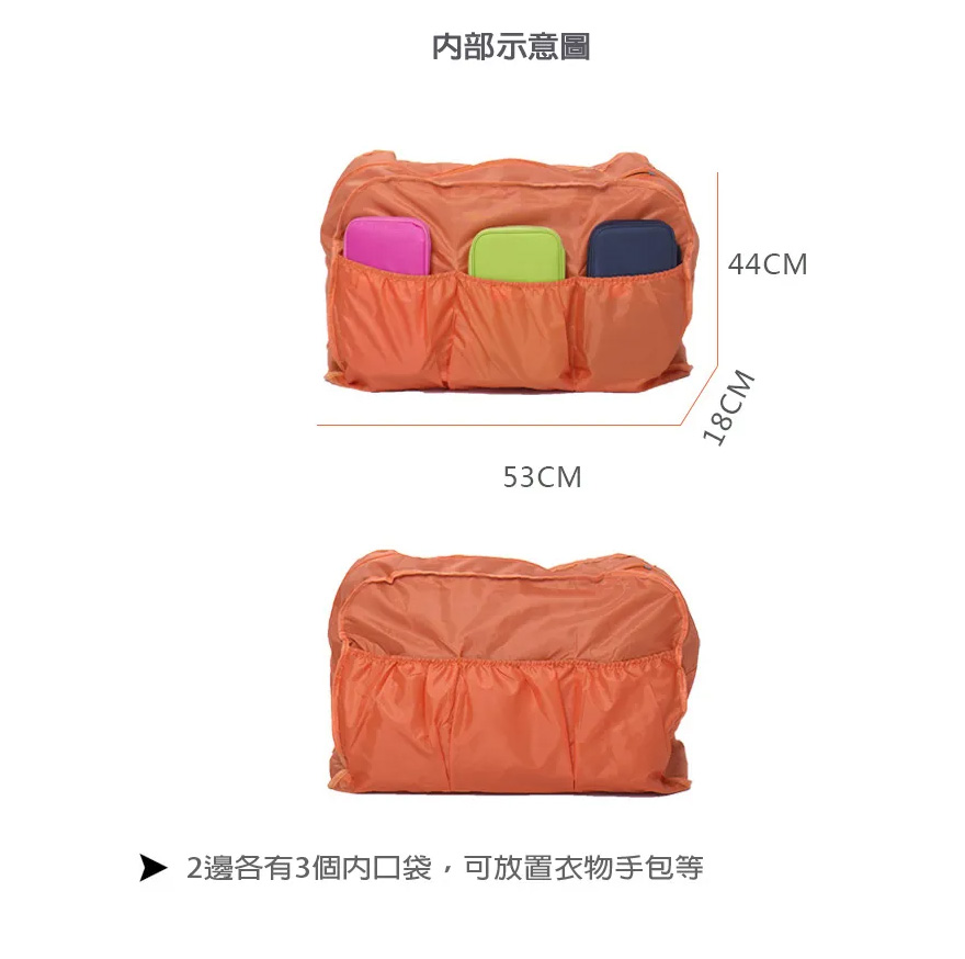 内部示意圖 2邊各有3個內口袋,可放置衣物手包等 