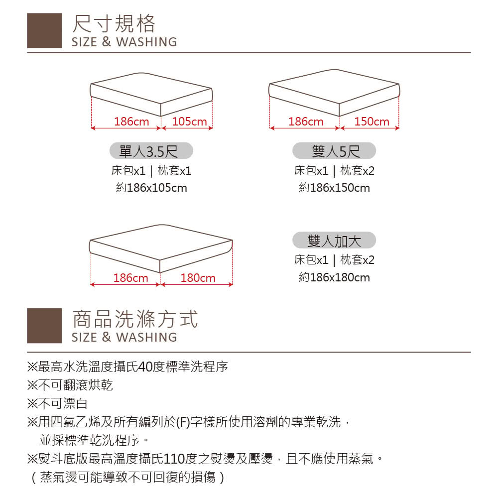 熨斗底版最高溫度攝氏110度之熨燙及壓燙,且不應使用蒸氣。