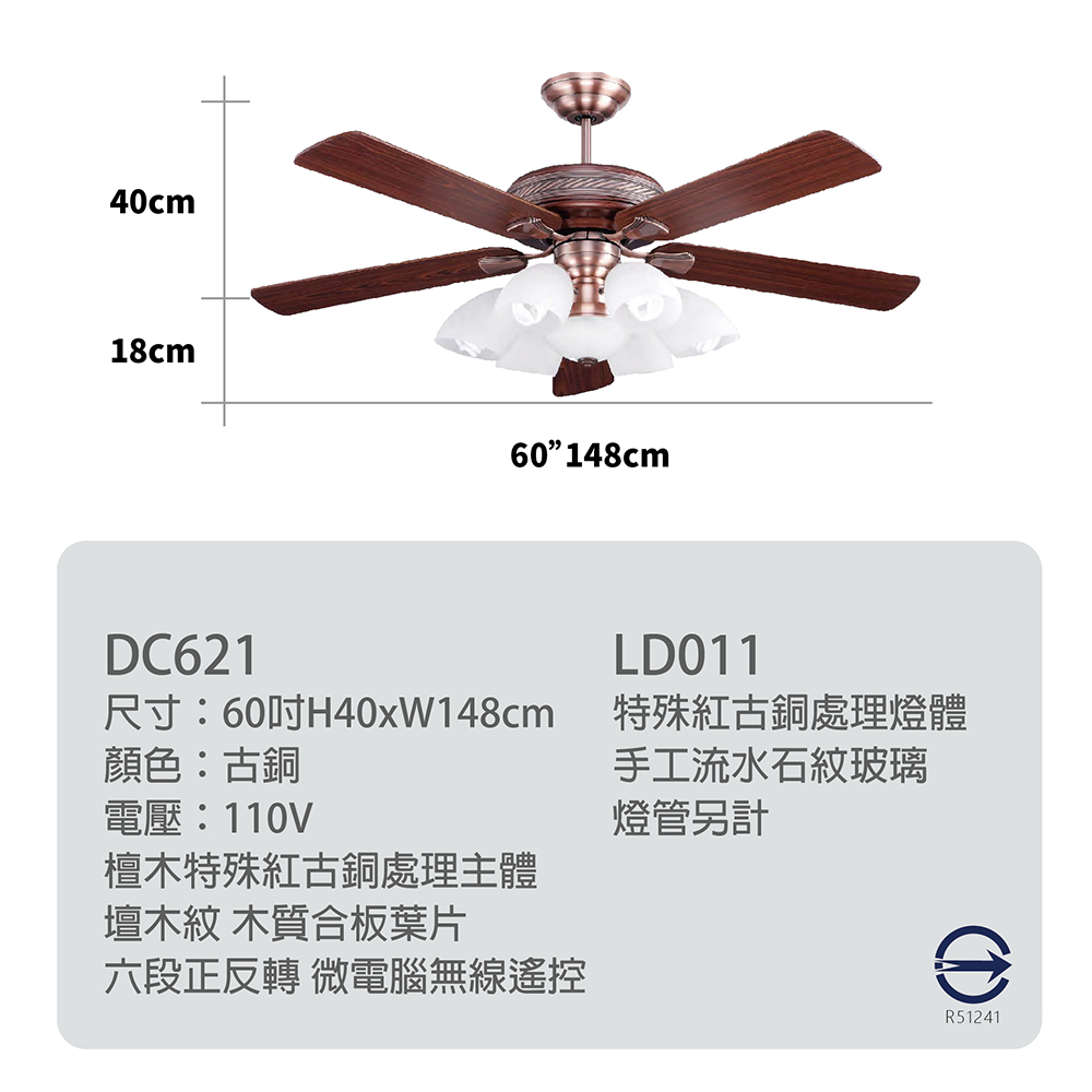 藝術吊扇 DC直流馬達 遙控 有燈款吊扇 DC621/623