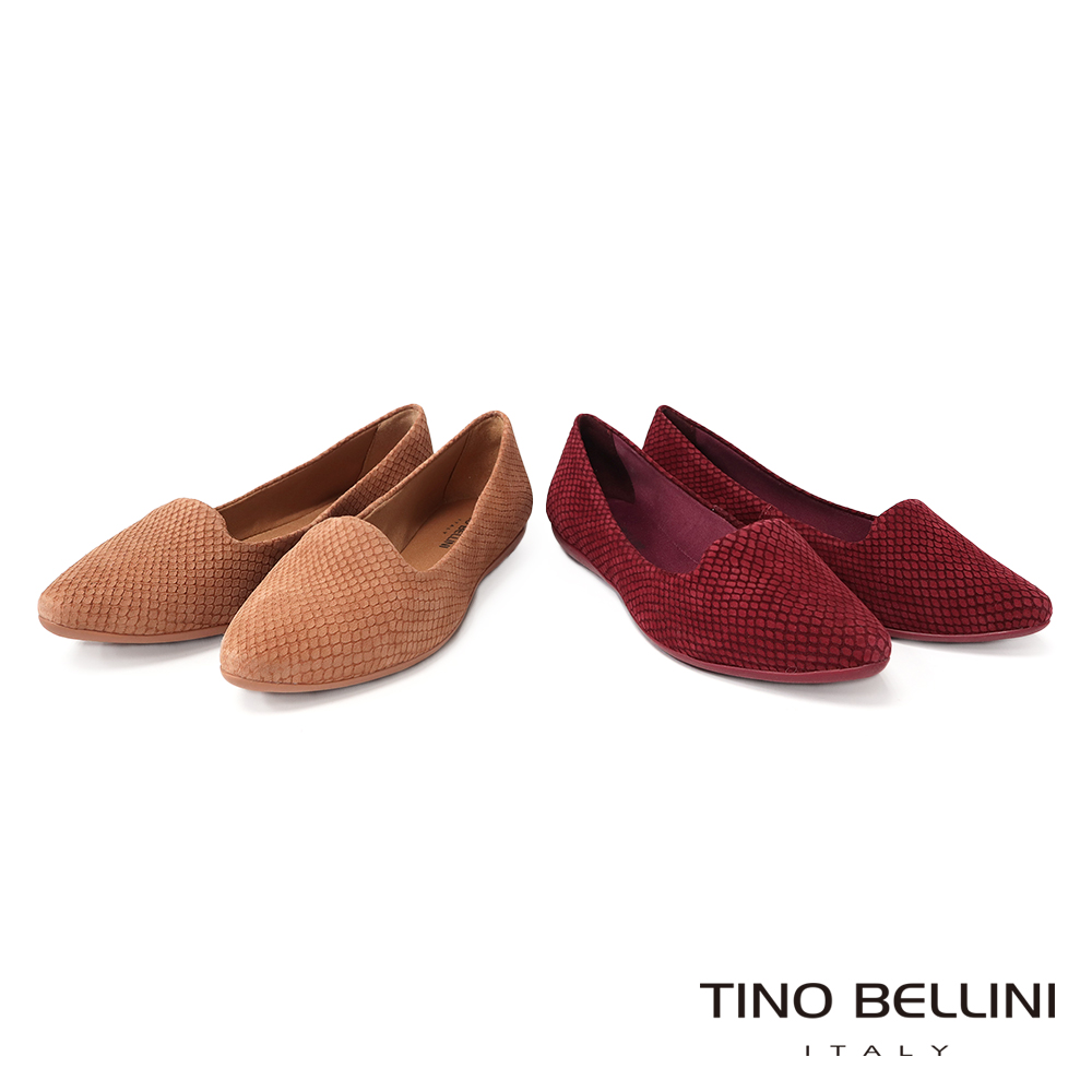 TINO BELLINI 貝里尼 巴西進口牛皮壓紋尖楦舒足平