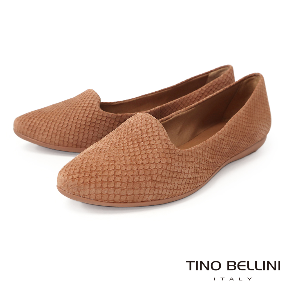 TINO BELLINI 貝里尼 巴西進口牛皮壓紋尖楦舒足平