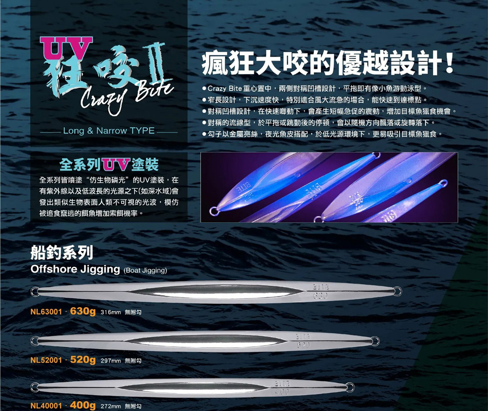 Crazy Bite 300g 狂咬II代魚型鐵板 無附鉤(