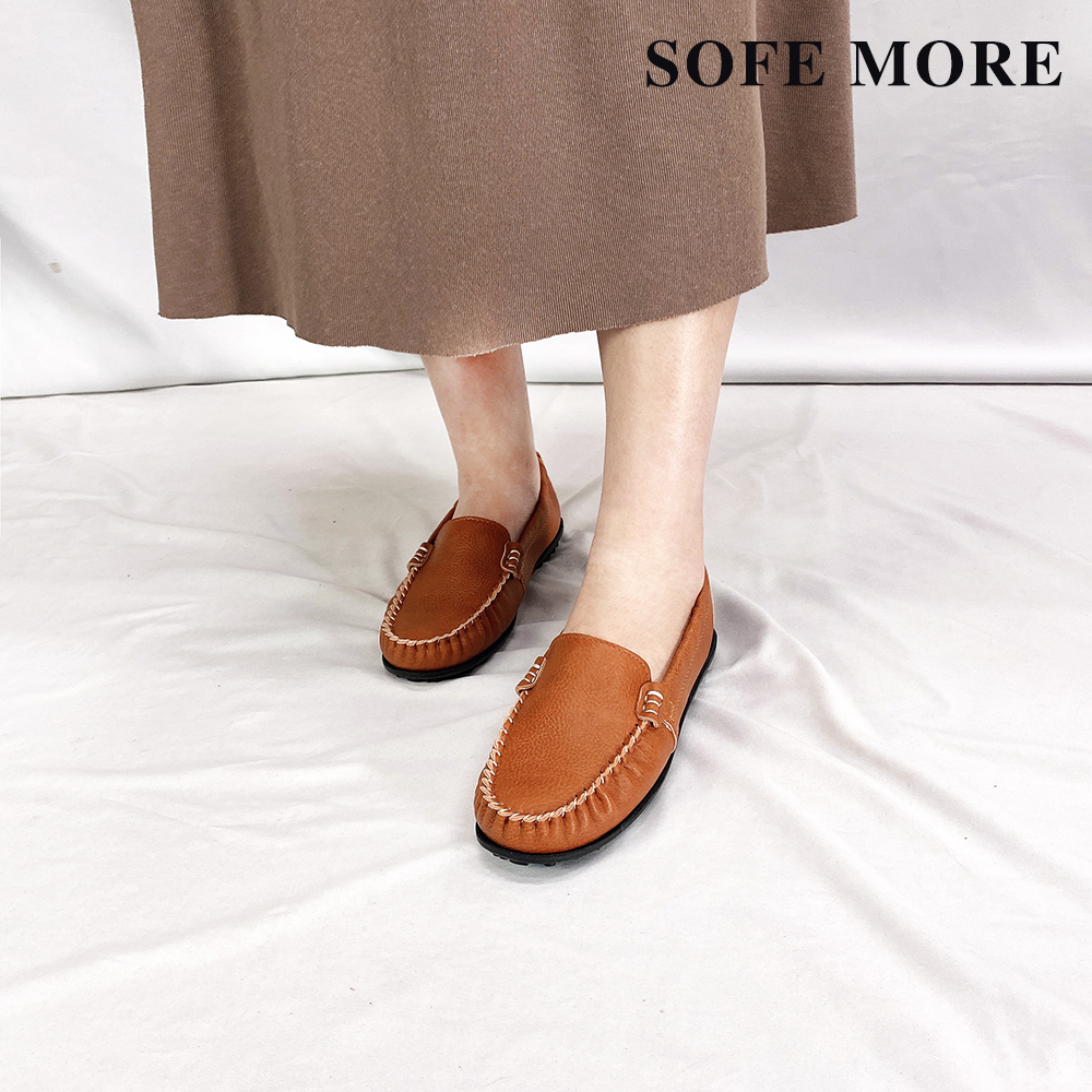 SOFE MORE 台灣製 乳膠素面豆豆鞋 鬆緊平底包鞋莫卡