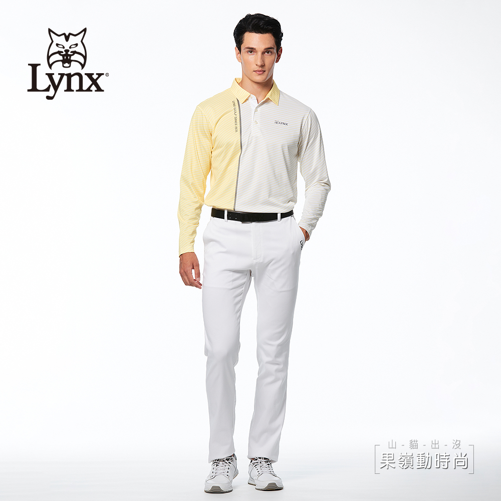 Lynx Golf 男款吸溼排汗網眼布材質斜條配色布料山貓變
