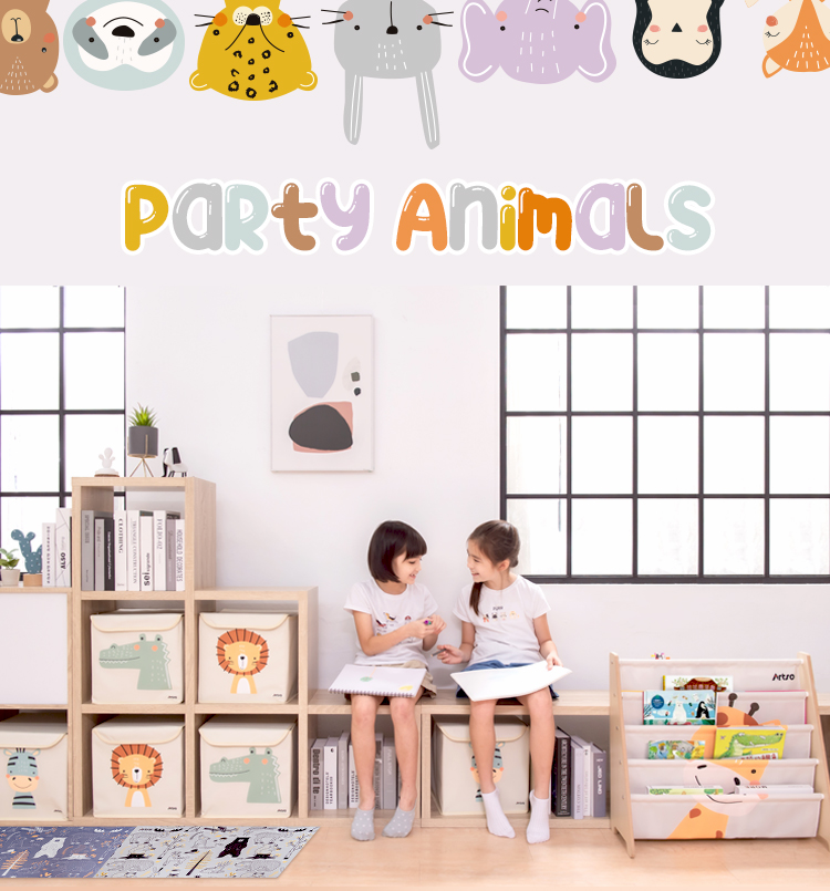Artso 亞梭 動物派對折疊收納箱3入組(兒童收納盒/玩具
