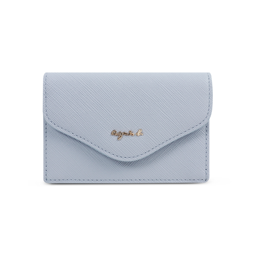 agnes b. Voyage logo皮革釦式卡夾(淺藍)