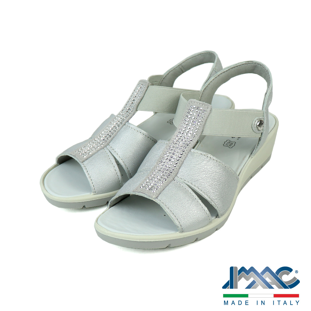 IMAC 鬆緊帶方鑽造型休閒涼鞋 銀色(357020-SIL