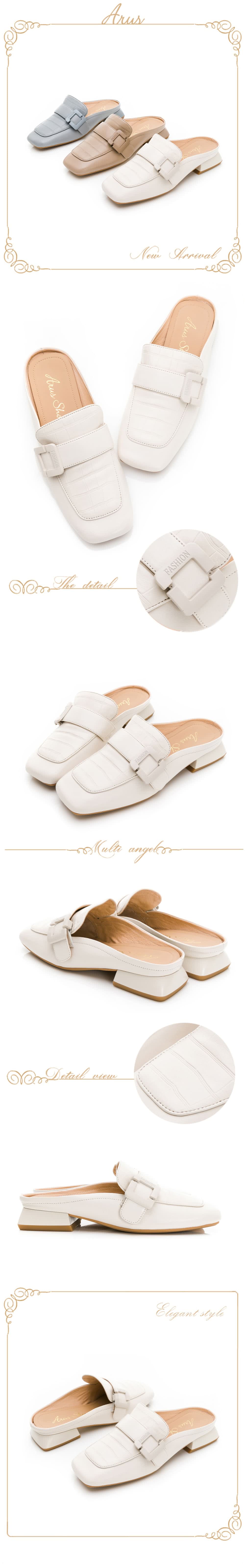 GDC 韓系石紋方頭素色低跟穆勒拖鞋-米色(310221-1